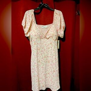 NWT Pink Floral Dress with Puff Sleeves